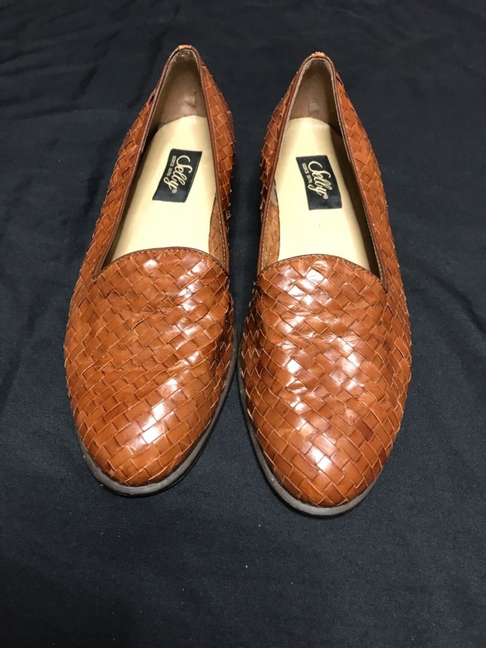 Vintage Selly Loafers Woman's Brown Leather Weave Slip on Shoes Size 8.5WW